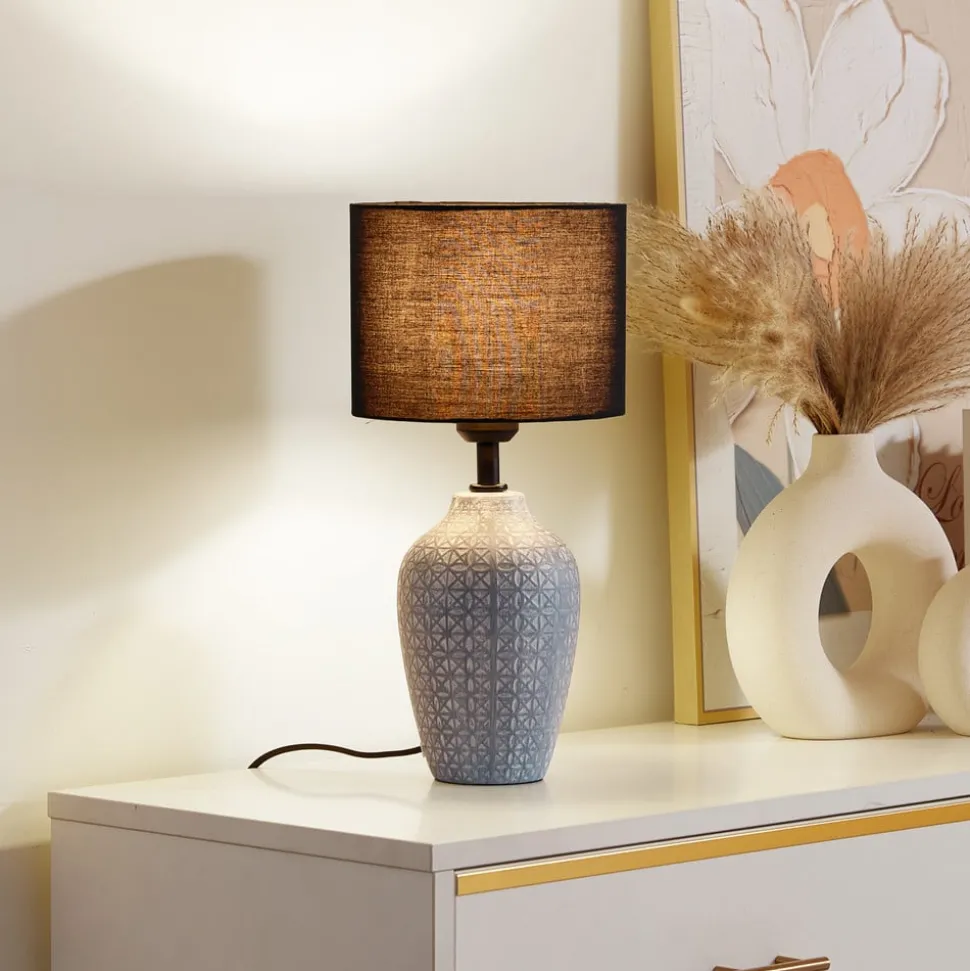 Lindby bordlampe Thalassia, grå/svart, Ø 20cm, keramikk