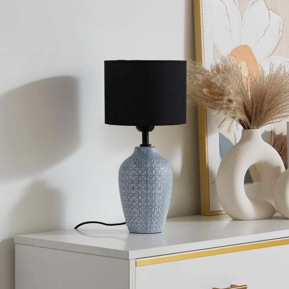 Lindby bordlampe Thalassia, grå/svart, Ø 20cm, keramikk