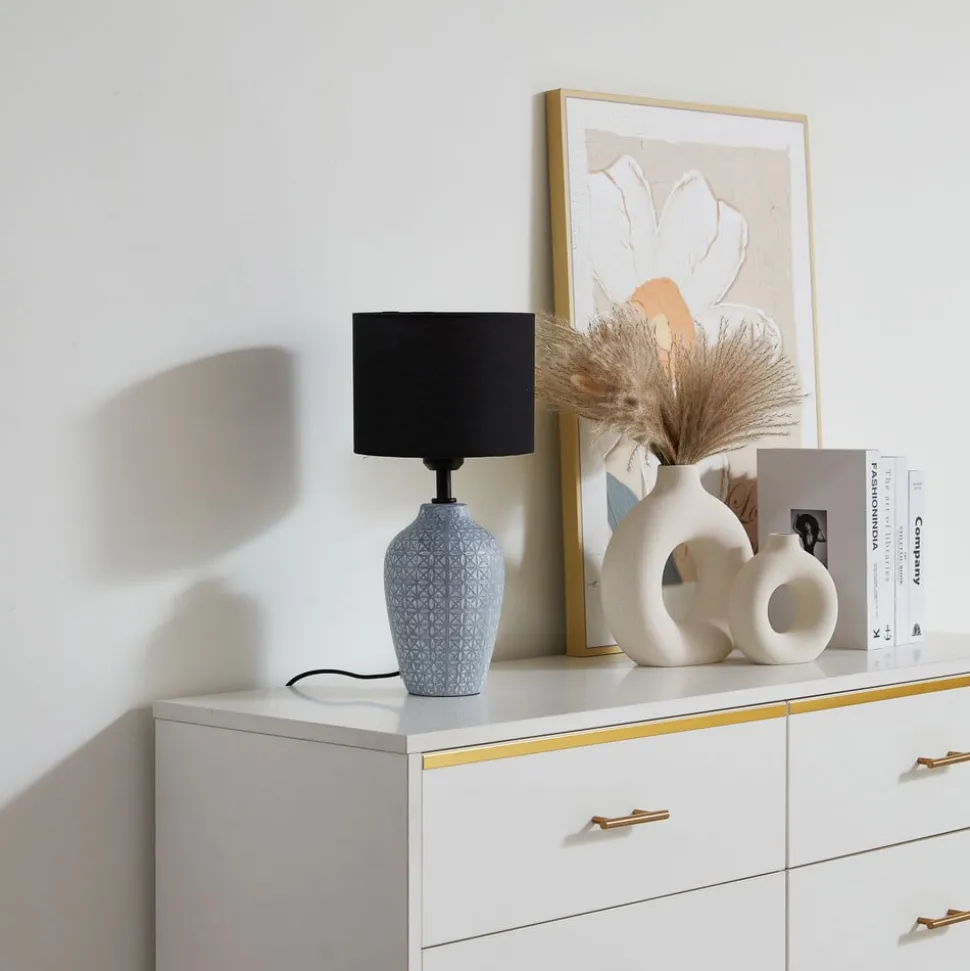 Lindby bordlampe Thalassia, grå/svart, Ø 20cm, keramikk