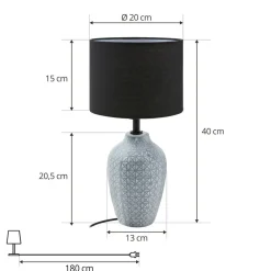Lindby bordlampe Thalassia, grå/svart, Ø 20cm, keramikk