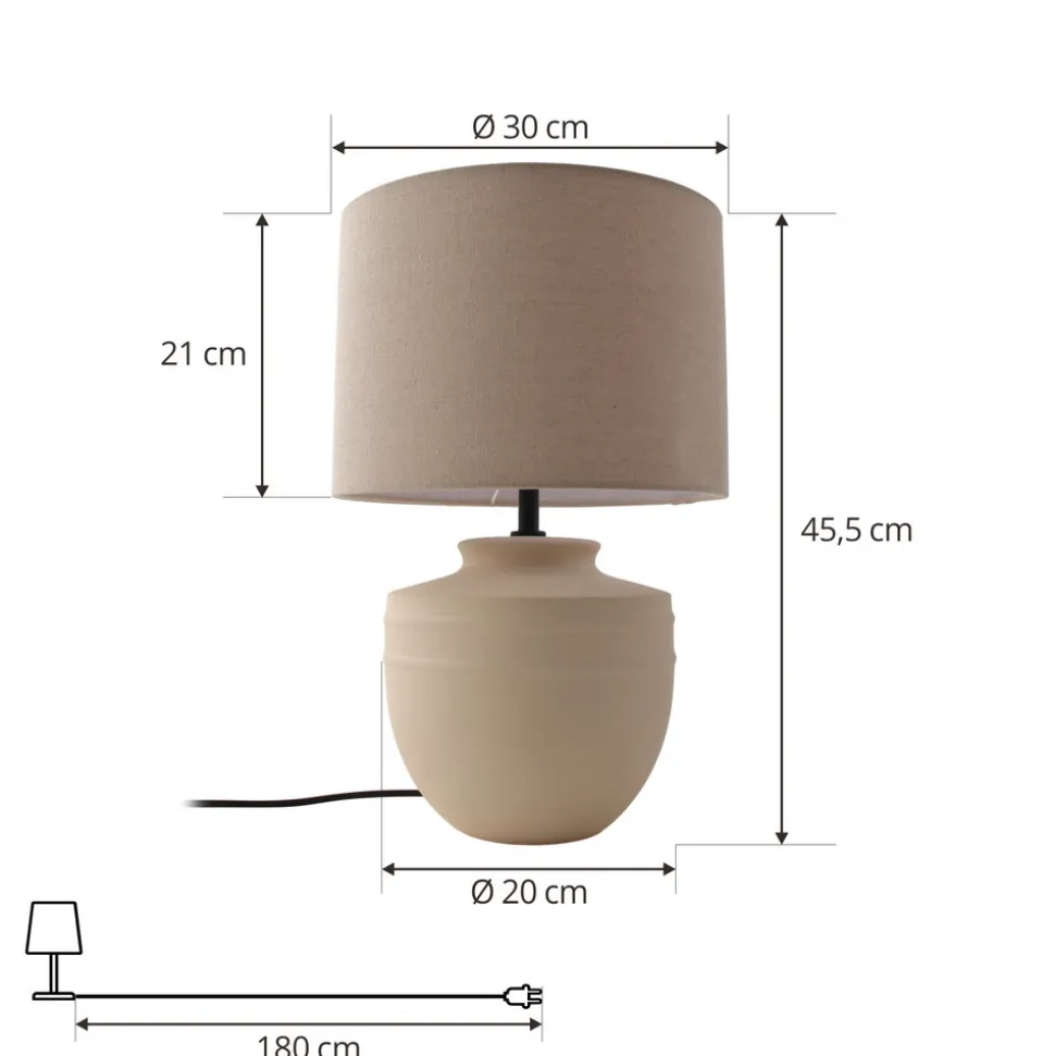 Lindby bordlampe Thalassia, beige, Ø 30 cm, keramikk