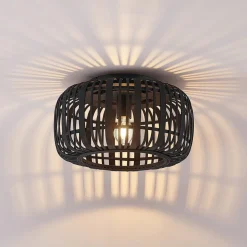 Lindby Canyana taklampe, svart, rotting, Ø 40 cm