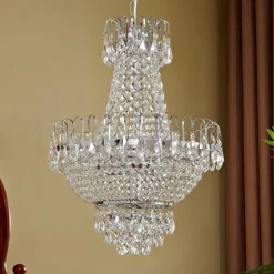 Lindby Casparia lysekrone, kromfarget, krystall, E14