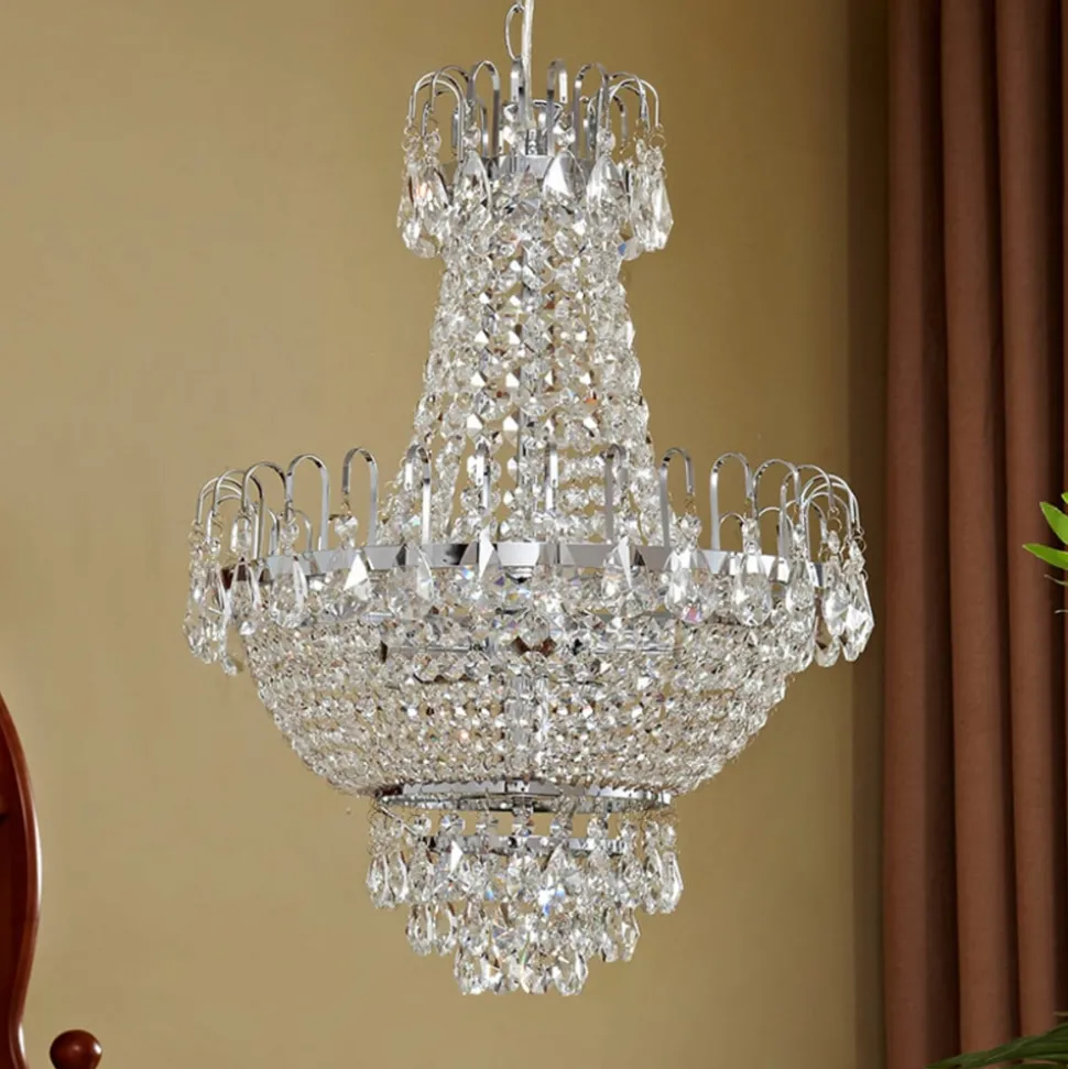 Lindby Casparia lysekrone, kromfarget, krystall, E14