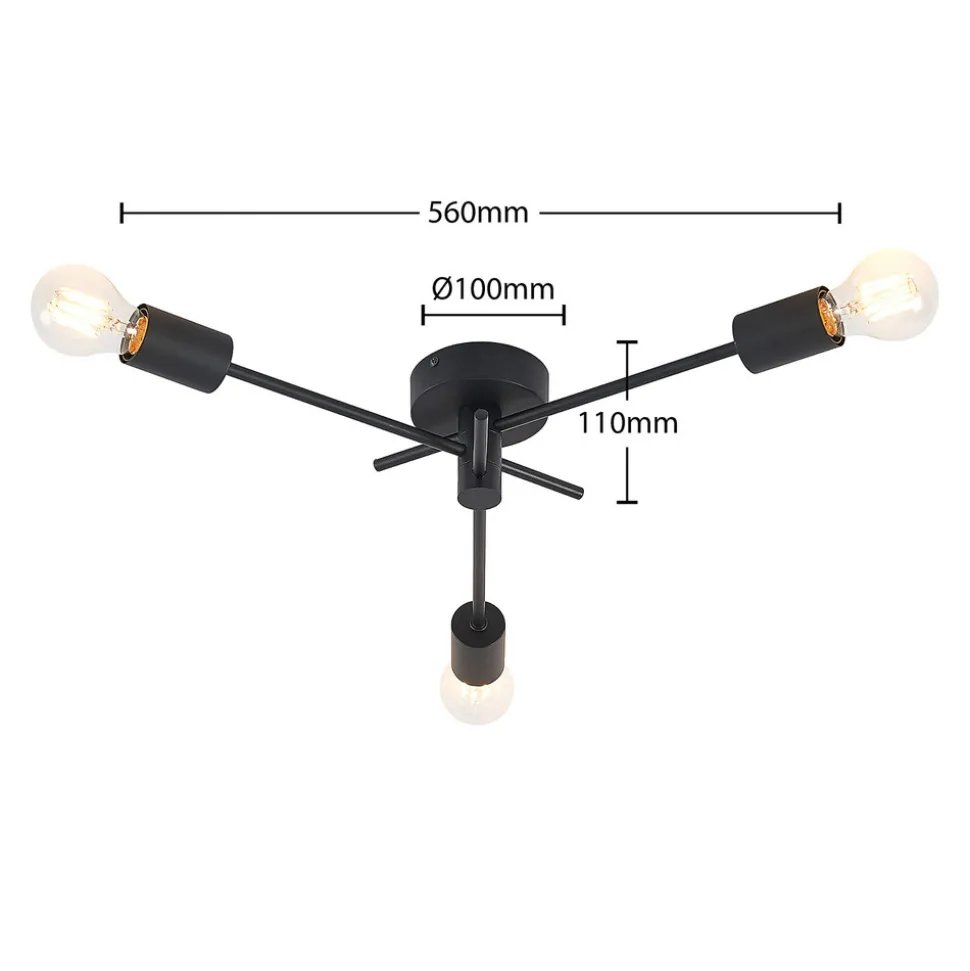 Lindby Cerros taklampe, 3 lyskilder, svart, metall