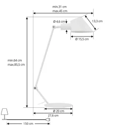 Lindby Corali bordlampe, hvit, metall, høyde 64 cm