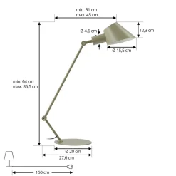 Lindby Corali bordlampe, lysegrønn, metall, høyde 64 cm