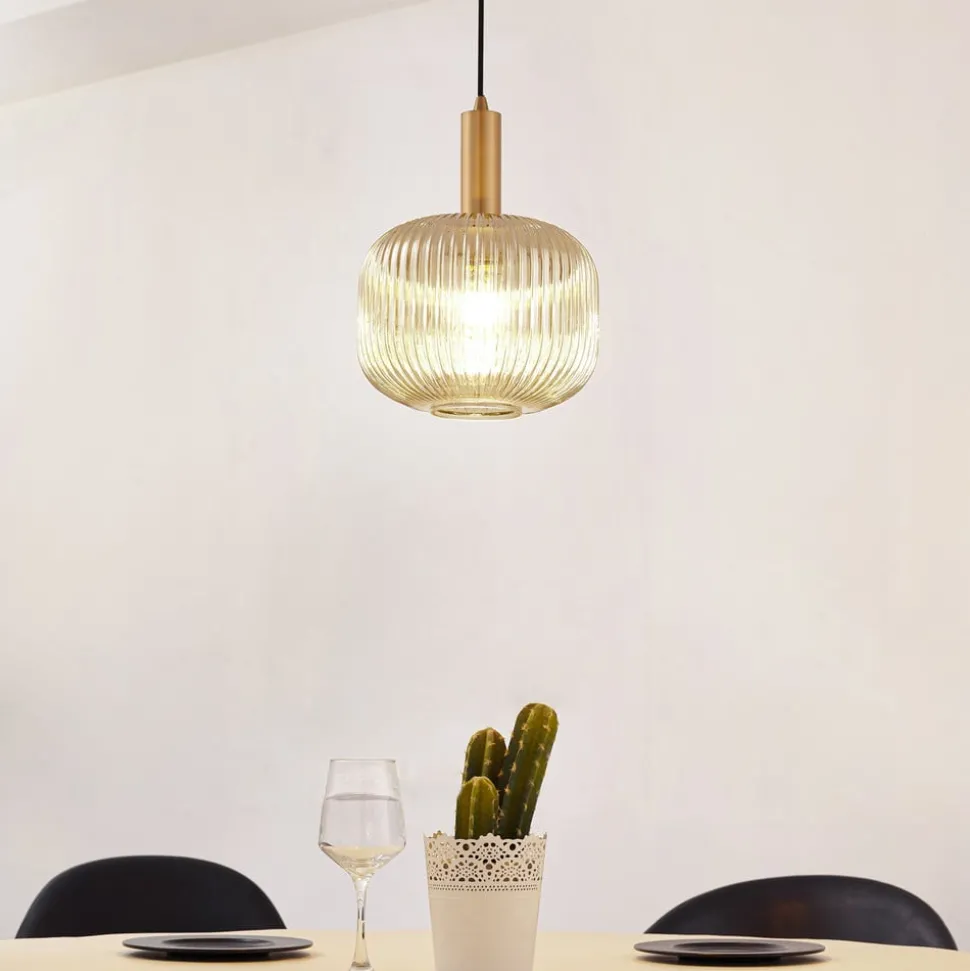 Lindby Doroteo hengelampe, 1 lyskilde, grå, glass