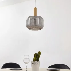 Lindby Doroteo hengelampe, 1 lyskilde, grå, glass