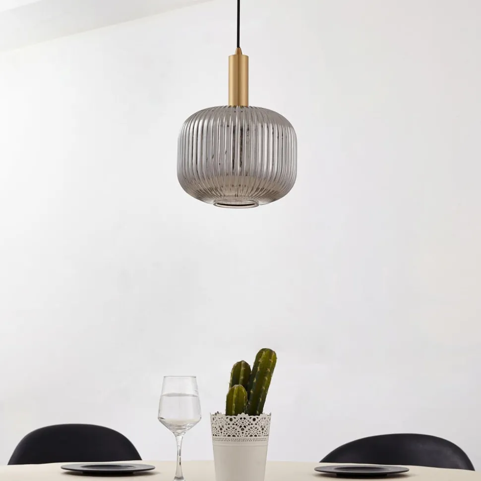 Lindby Doroteo hengelampe, 1 lyskilde, grå, glass