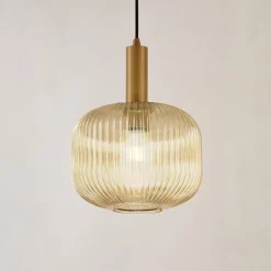 Lindby Doroteo hengelampe, 25 cm, 1 lyskilde, ravfarget, glass