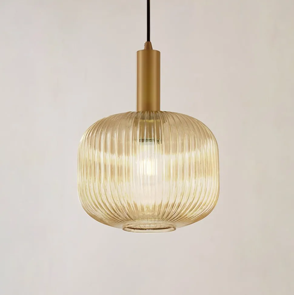 Lindby Doroteo hengelampe, 25 cm, 1 lyskilde, ravfarget, glass