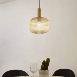 Lindby Doroteo hengelampe, 25 cm, 1 lyskilde, ravfarget, glass