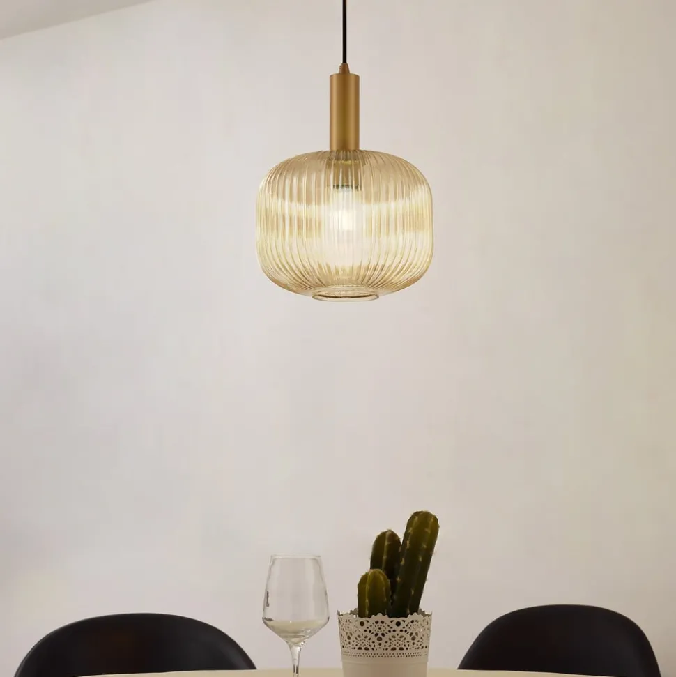 Lindby Doroteo hengelampe, 25 cm, 1 lyskilde, ravfarget, glass