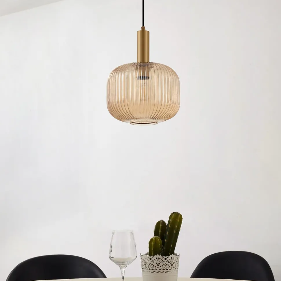 Lindby Doroteo hengelampe, 25 cm, 1 lyskilde, ravfarget, glass