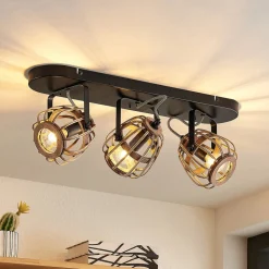 Lindby downlight Bominio, 54 cm, 3 lyskilder, tre, rotting