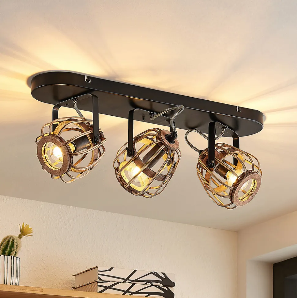 Lindby downlight Bominio, 54 cm, 3 lyskilder, tre, rotting