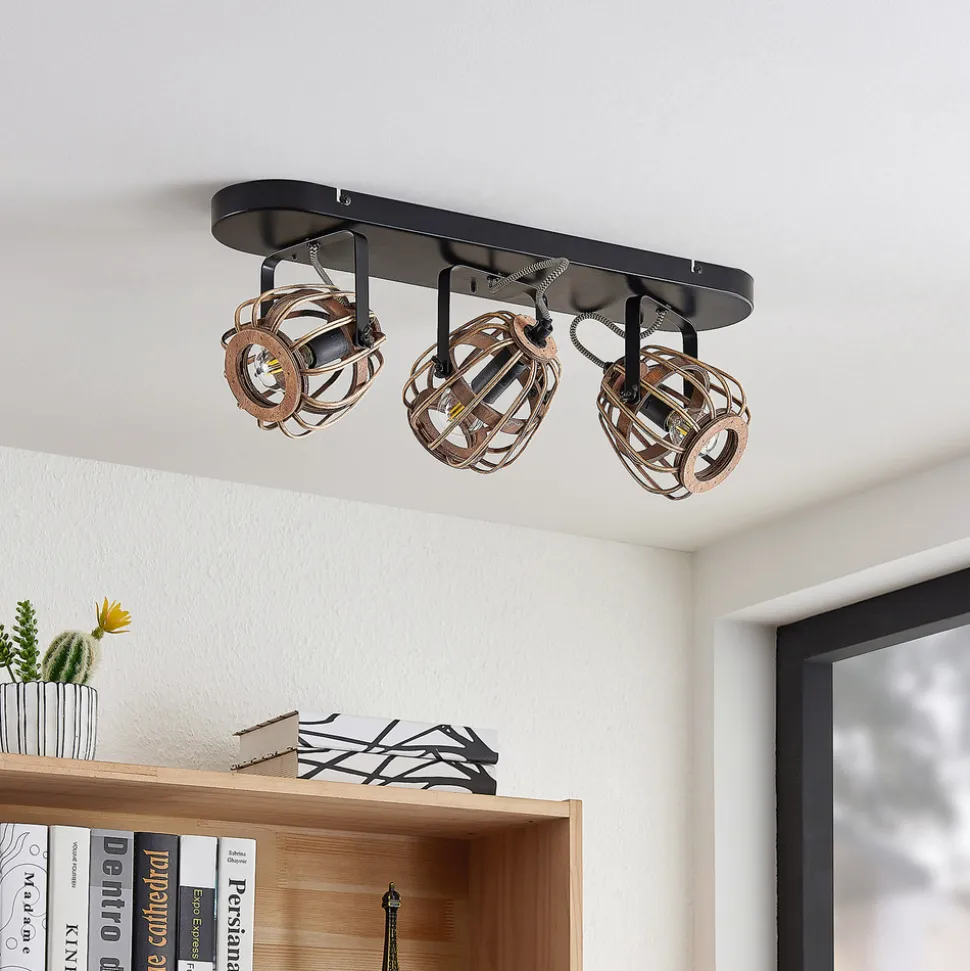 Lindby downlight Bominio, 54 cm, 3 lyskilder, tre, rotting