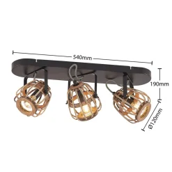 Lindby downlight Bominio, 54 cm, 3 lyskilder, tre, rotting