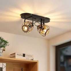 Lindby downlight Bominio, 36 cm, 2 lyskilder, tre, rotting