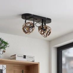 Lindby downlight Bominio, 36 cm, 2 lyskilder, tre, rotting