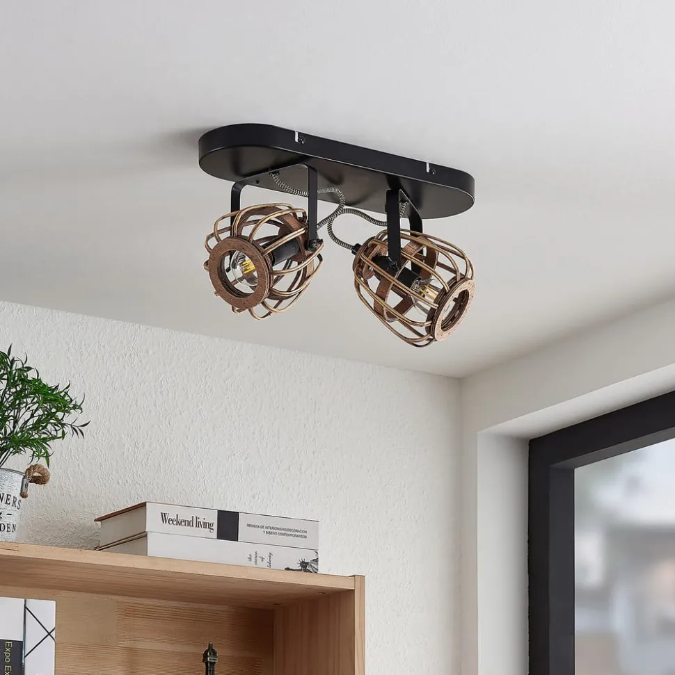 Lindby downlight Bominio, 36 cm, 2 lyskilder, tre, rotting