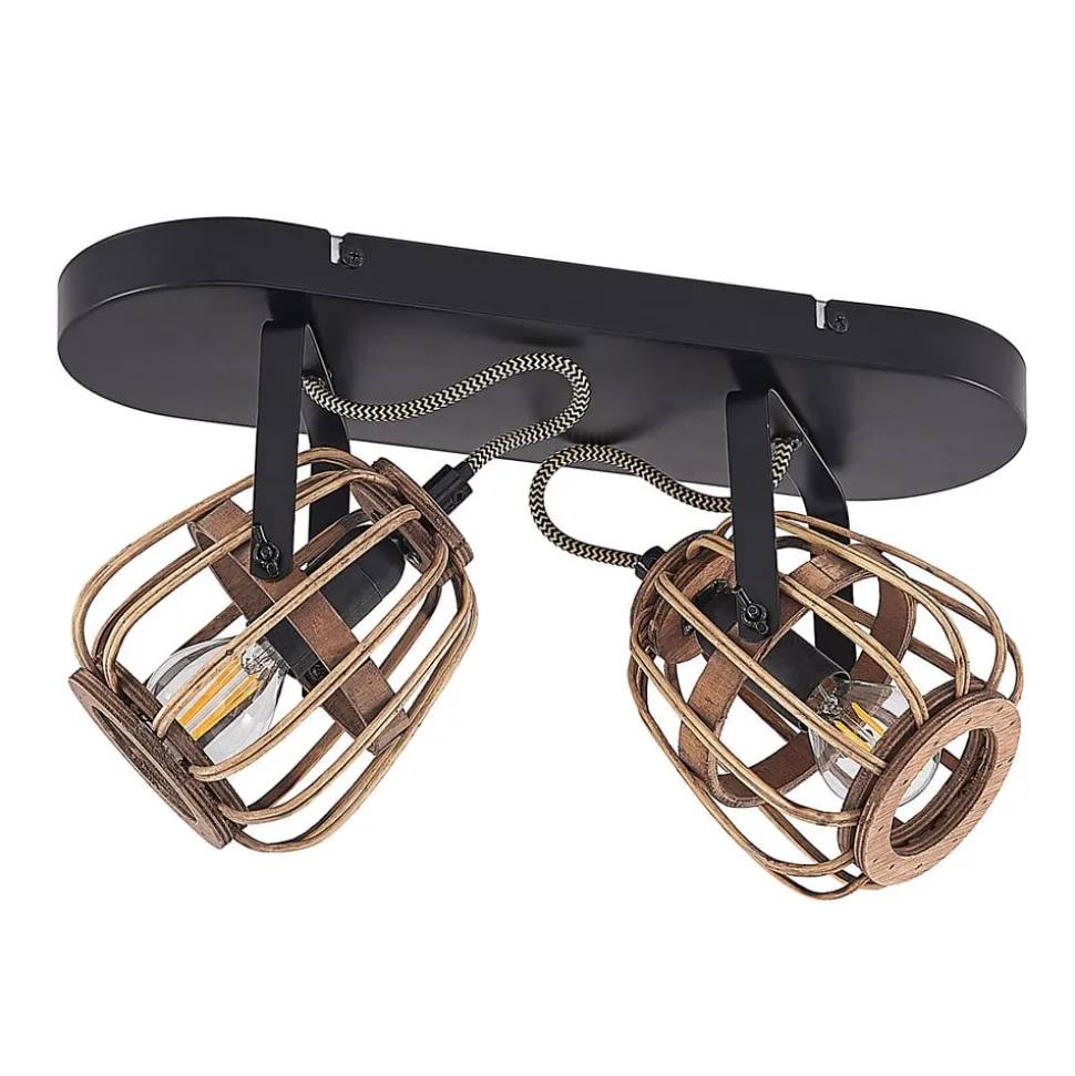 Lindby downlight Bominio, 36 cm, 2 lyskilder, tre, rotting