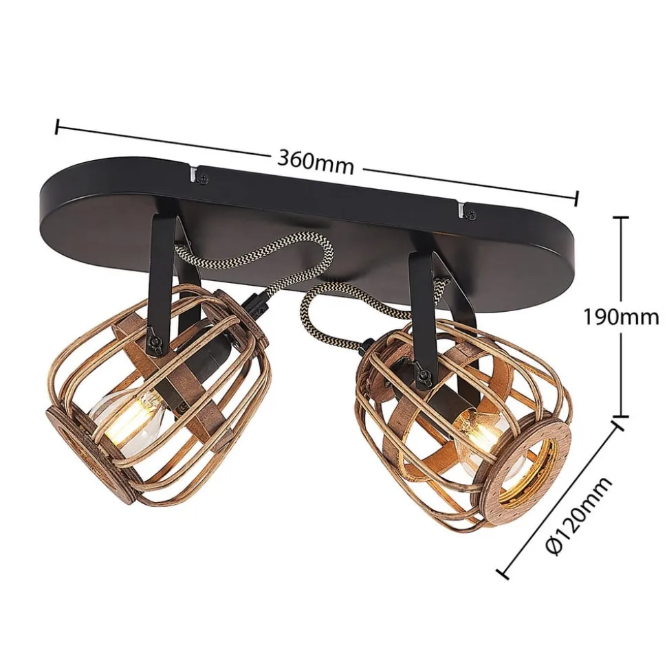 Lindby downlight Bominio, 36 cm, 2 lyskilder, tre, rotting