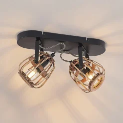 Lindby downlight Bominio, 36 cm, 2 lyskilder, tre, rotting