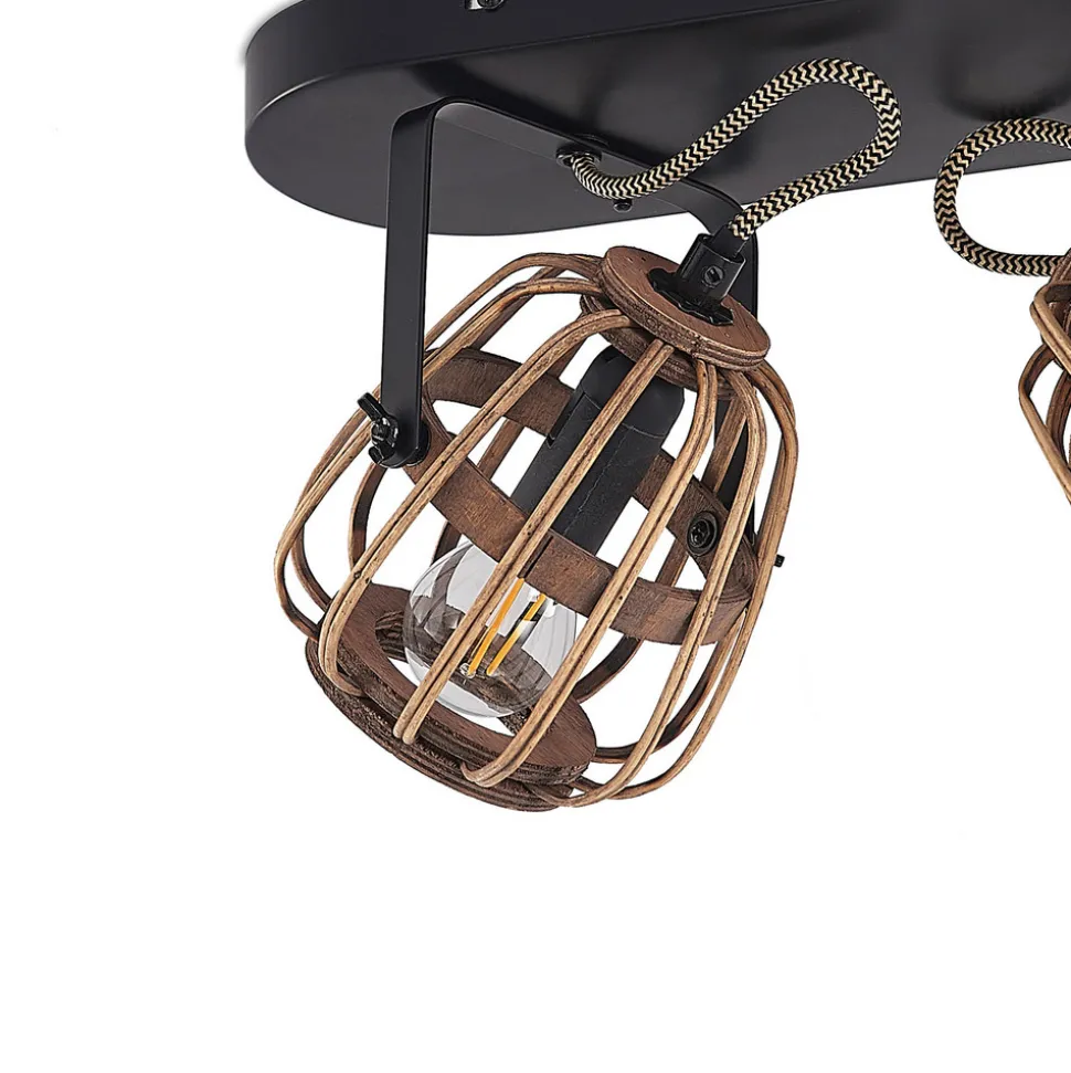 Lindby downlight Bominio, 36 cm, 2 lyskilder, tre, rotting