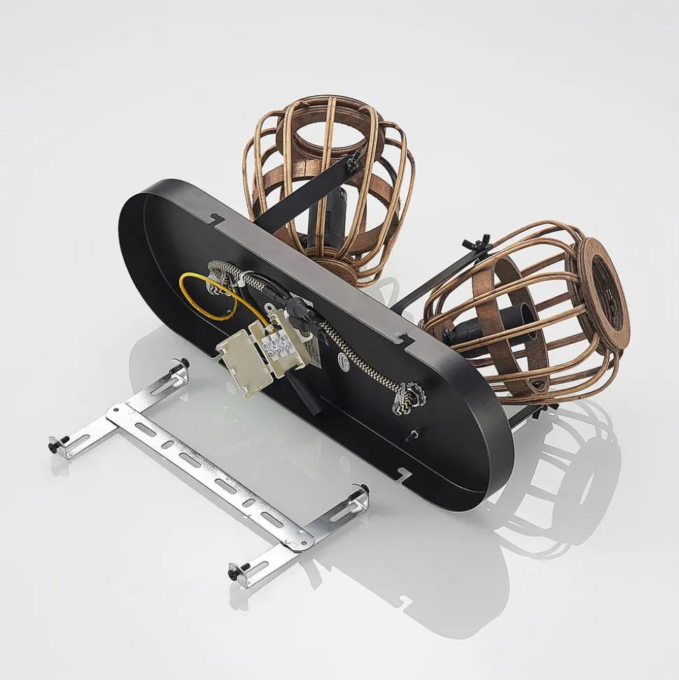 Lindby downlight Bominio, 36 cm, 2 lyskilder, tre, rotting