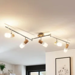 Lindby downlight Christoph, 130 cm, 4 lyskilder, tre, glass