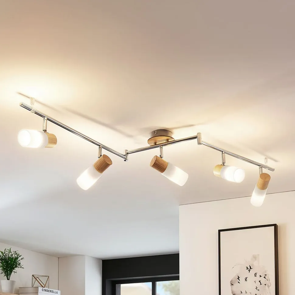 Lindby downlight Christoph, 130 cm, 4 lyskilder, tre, glass