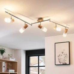 Lindby downlight Christoph, 130 cm, 4 lyskilder, tre, glass