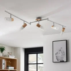 Lindby downlight Christoph, 130 cm, 4 lyskilder, tre, glass