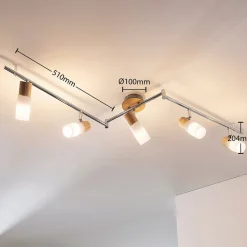 Lindby downlight Christoph, 130 cm, 4 lyskilder, tre, glass