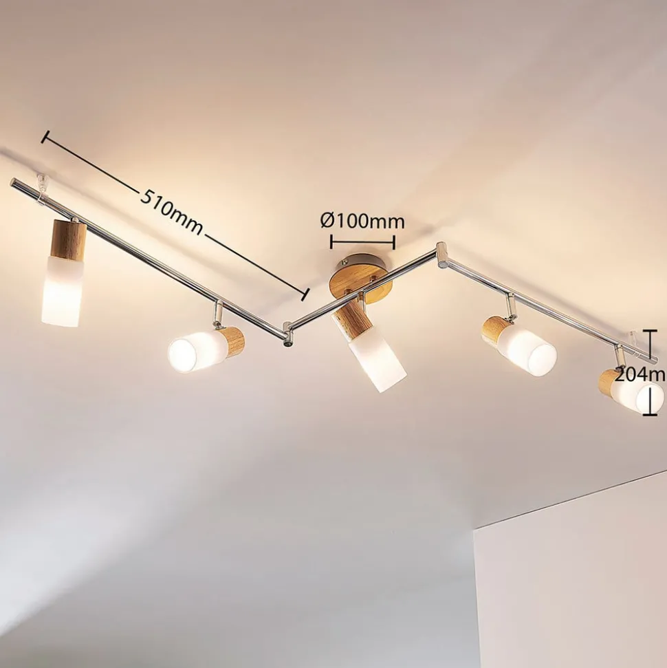 Lindby downlight Christoph, 130 cm, 4 lyskilder, tre, glass