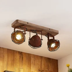 Lindby downlight Farovi, rust, 45 cm, 3 lyskilder, tre, GU10