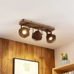 Lindby downlight Farovi, rust, 45 cm, 3 lyskilder, tre, GU10