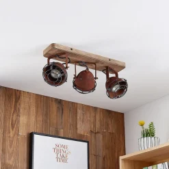 Lindby downlight Farovi, rust, 45 cm, 3 lyskilder, tre, GU10