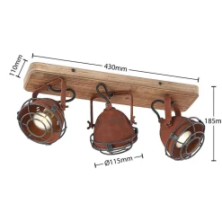 Lindby downlight Farovi, rust, 45 cm, 3 lyskilder, tre, GU10