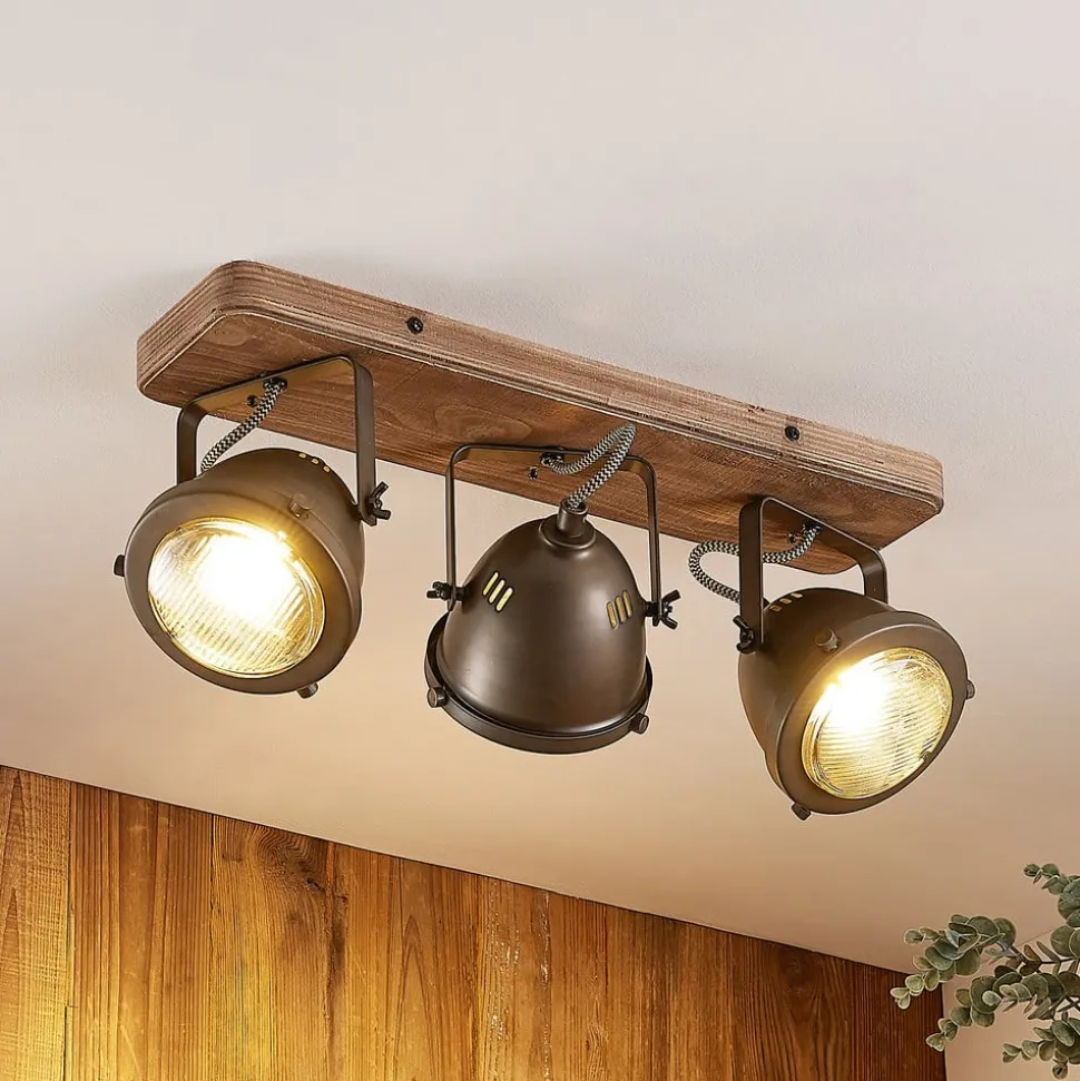 Lindby downlight Farovi, svart, 44 cm, 3 lyskilder, tre, GU10