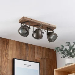 Lindby downlight Farovi, svart, 44 cm, 3 lyskilder, tre, GU10