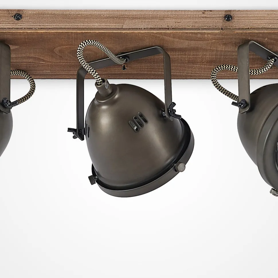 Lindby downlight Farovi, svart, 44 cm, 3 lyskilder, tre, GU10