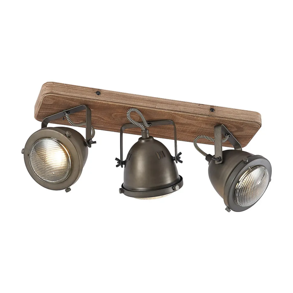 Lindby downlight Farovi, svart, 44 cm, 3 lyskilder, tre, GU10