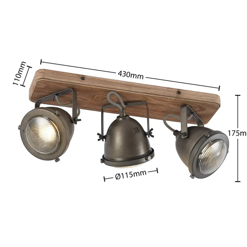 Lindby downlight Farovi, svart, 44 cm, 3 lyskilder, tre, GU10