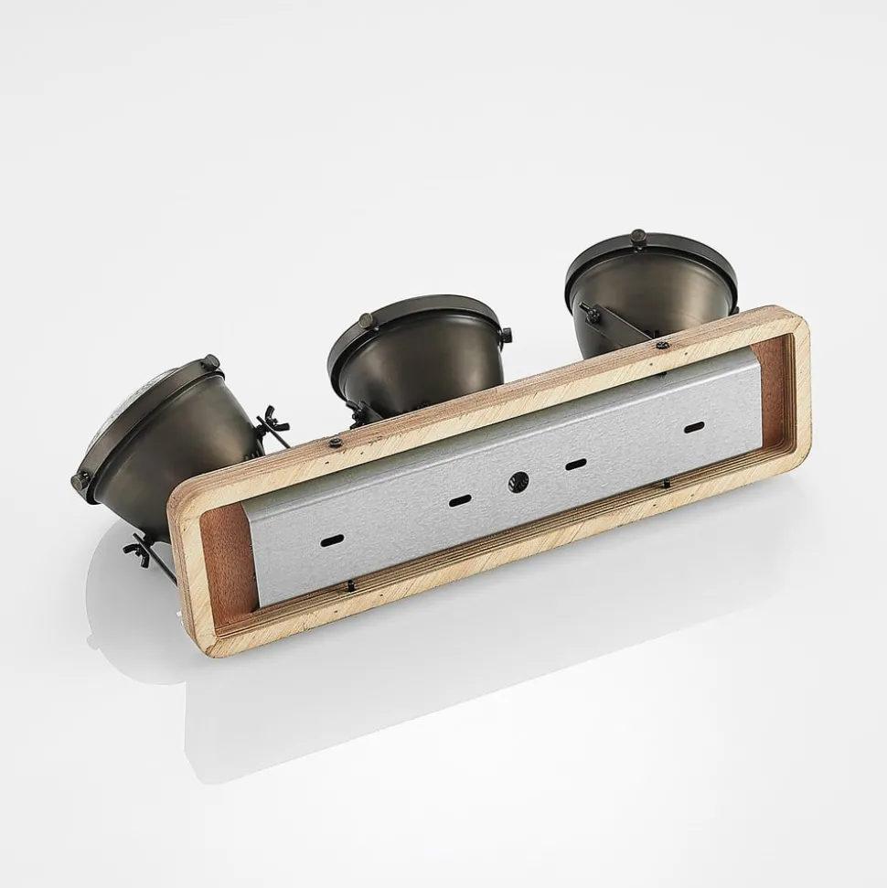 Lindby downlight Farovi, svart, 44 cm, 3 lyskilder, tre, GU10