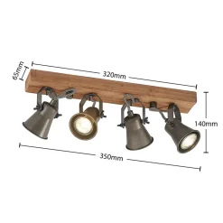 Lindby downlight Grandesa, 35 cm, 4 lyskilder, tre, metall