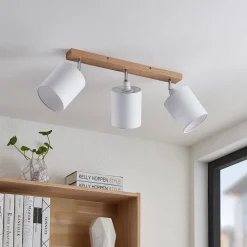 Lindby downlight Imarin, 56 cm, 3 lyskilder, hvit, tre