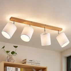 Lindby downlight Imarin, 81 cm, hvit, 4 lyskilder, tre